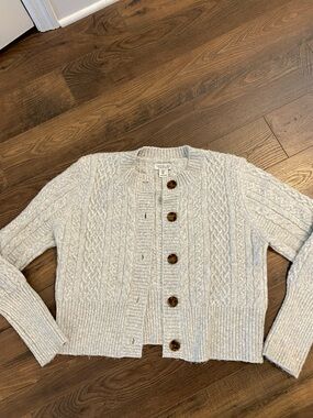 Rachel Zoe Light Gray Cable Knit Cardigan with Tortoiseshell Buttons